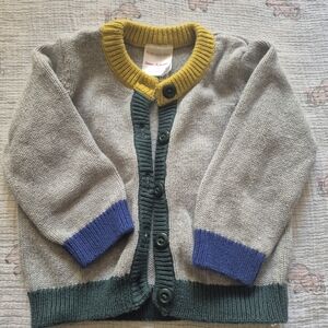 Hanna Andersson Gray Cardigan with Blue and Yellow Accents